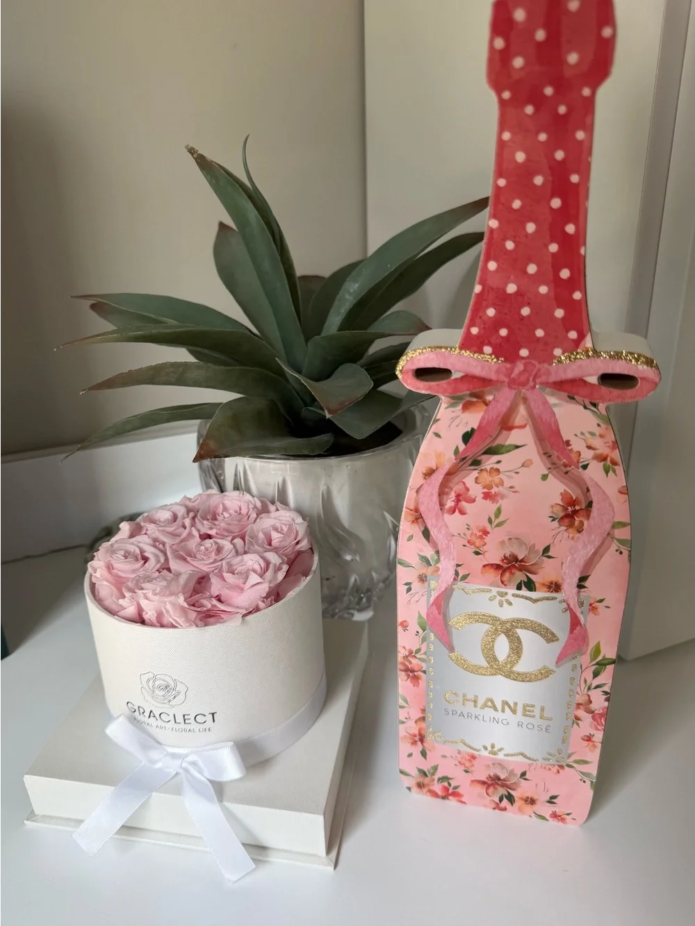 Source Unknown Pink Floral Chanel Sparkling Rosé Decorative Bottle